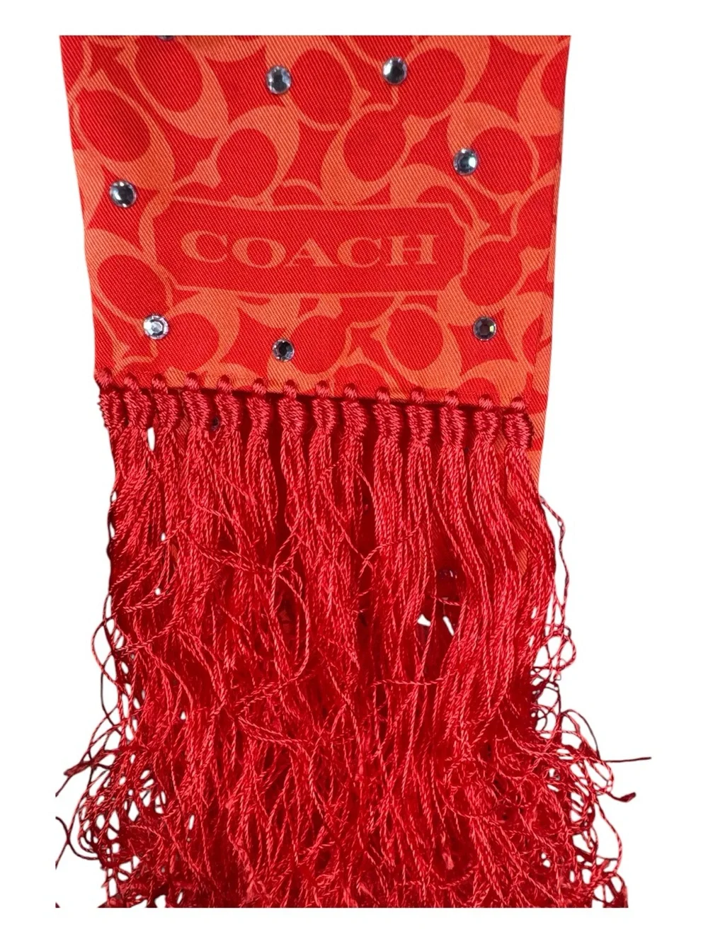 COACH Silk Rhinestone Fringe Twilly/Skinny Scarf/Bandeau